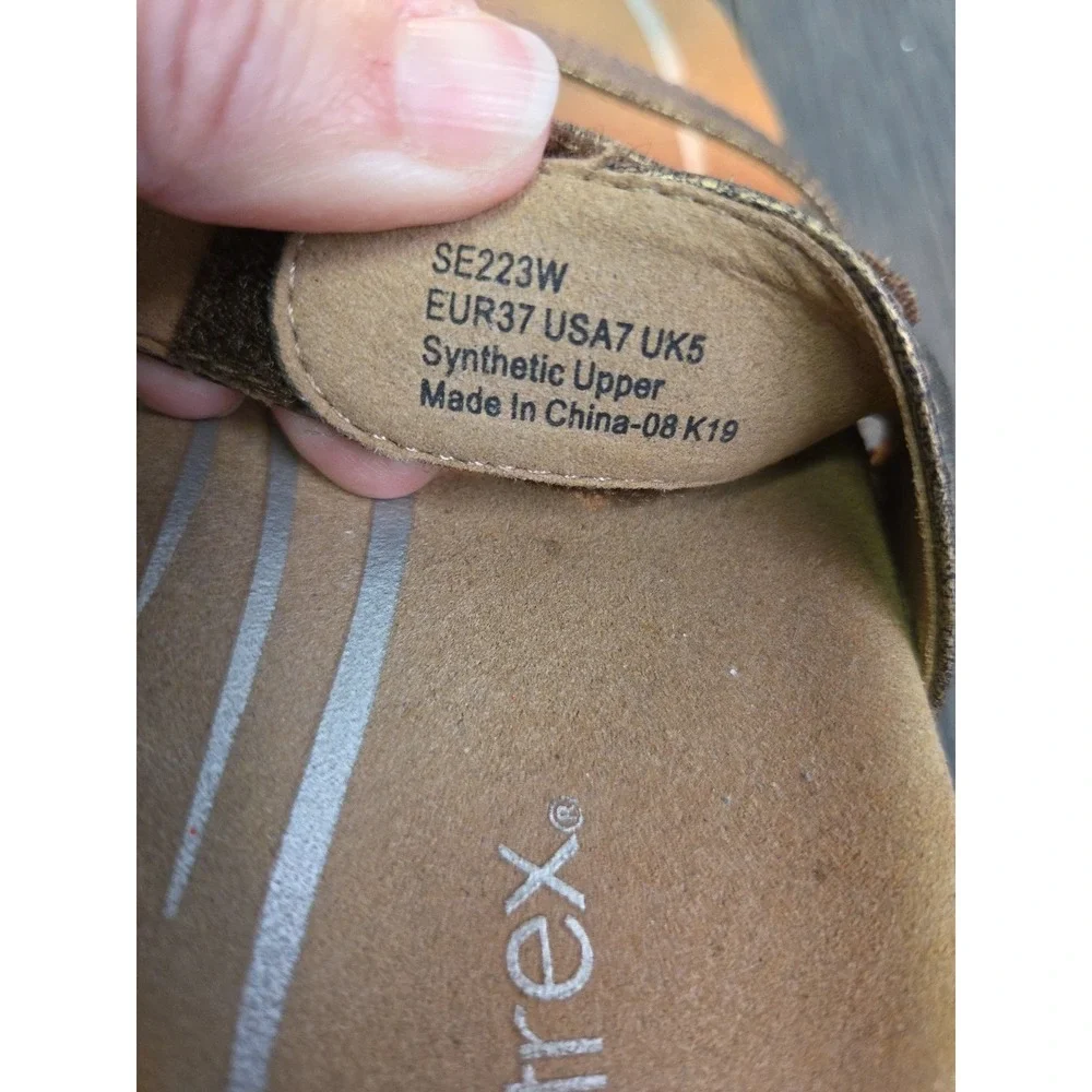 Aetrex Izzy Bronze Faux Leather Comfort Slide Sandals Sz 7 Orthotic